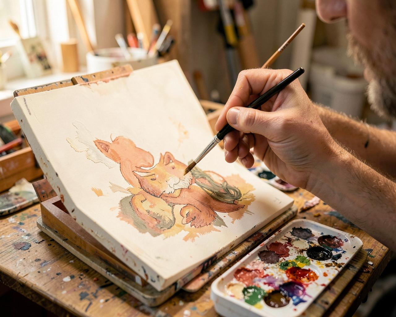 An artisan painting a commissioned piece